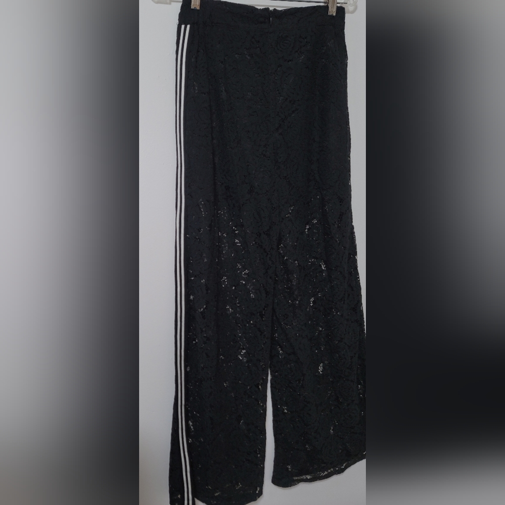 New WHY Dress Black Lace Wide Leg Tuxedo Stripe Pants With Shorts Lining Small - Picture 8 of 16